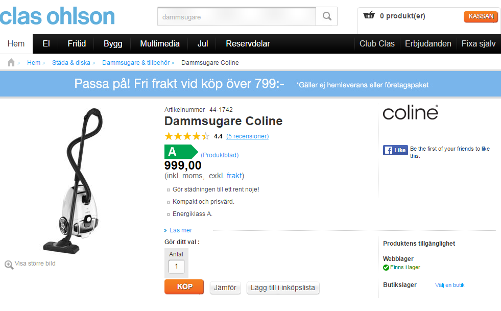 Dammsugare Coline VCB46A15F-70